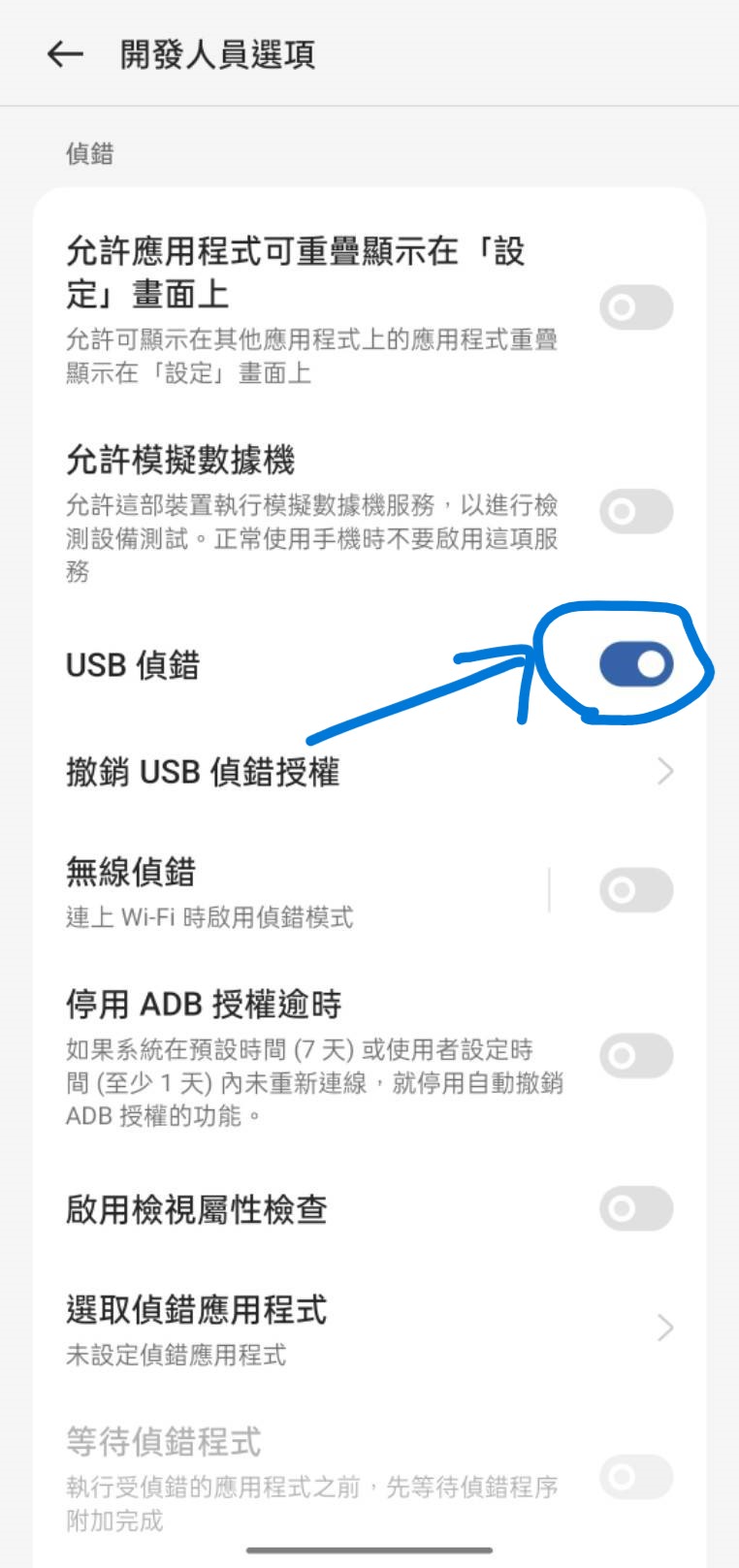 啟動 USB 偵錯