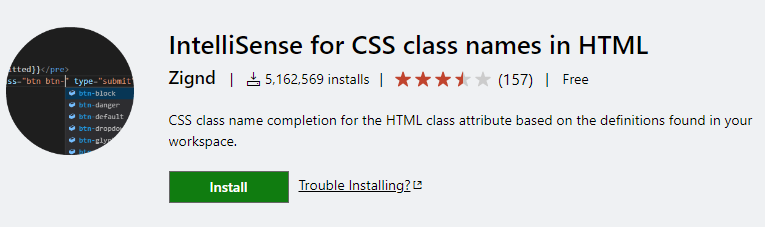 IntelliSense for CSS class names in HTML